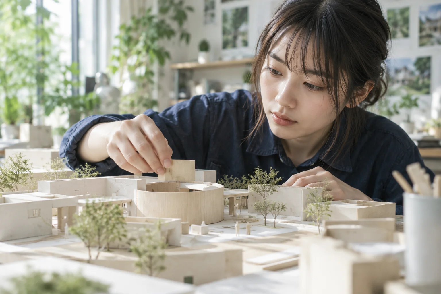 建築模型に向き合う学生のイメージ