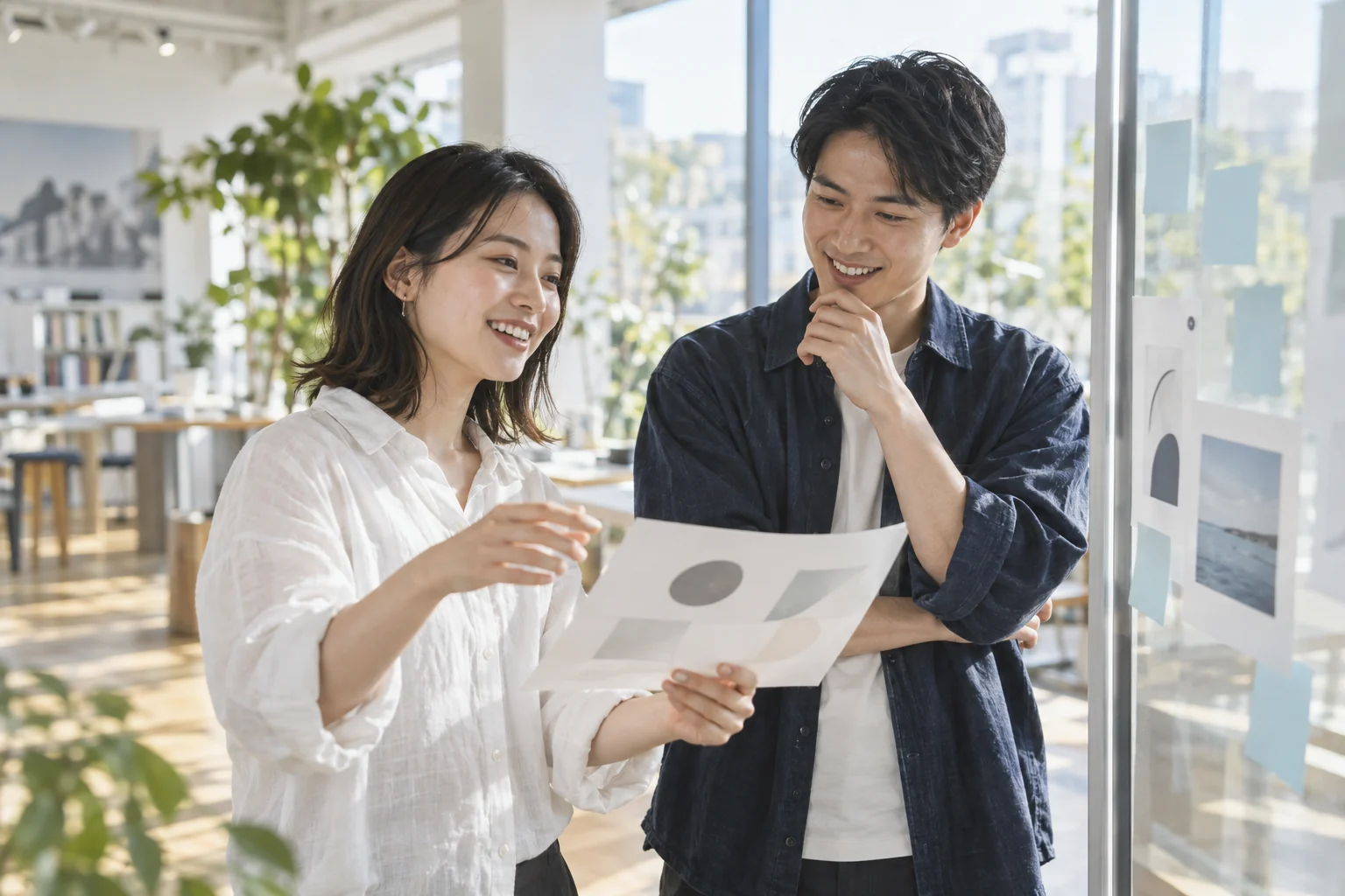 紙のプロトタイプを囲んで話し合う架空のメンバー