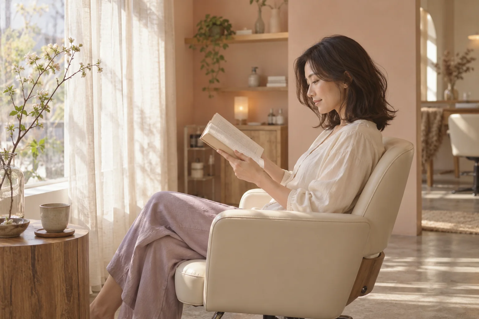 窓辺で静かな読書の時間を過ごす生成イメージ