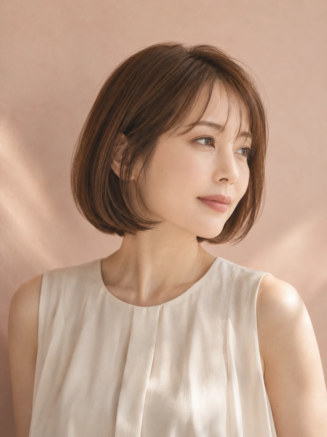 あごのラインに沿う、まとまりのあるボブヘアのイメージ